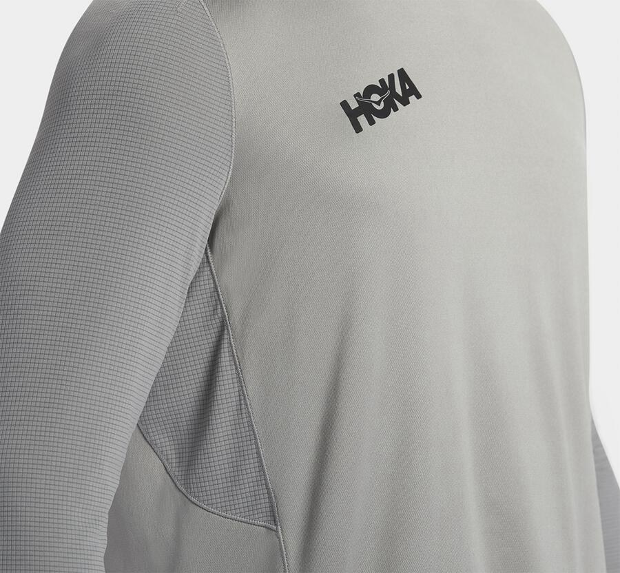 Top Hoka One One Hombre Grises - Performance Long Sleeve - XYDH25619